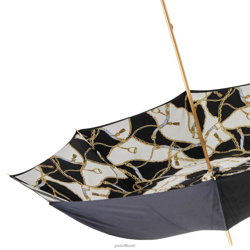 مظلة | 189 5g313-39 h19 - مظلة سوداء مع طباعة اللجام، قماش مزدوج PASOTTI Z446V449